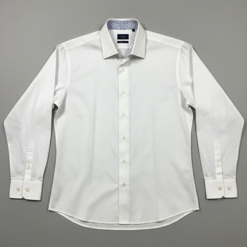 Tallia Orange White Textured Waffle Button Down Dress Shirt, Men's‎ L 16.5 34/35